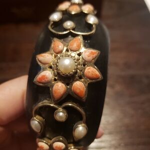 Wood and stone Statement bracelet. Beautiful artisan made